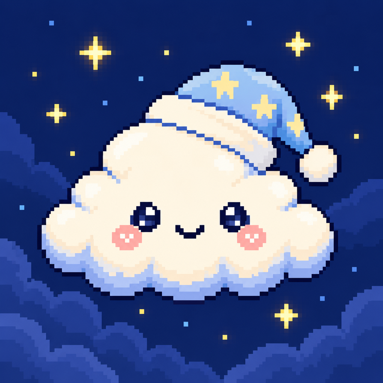 Cornwallis, a smiling cloud wearing a blue nightcap dotted with gold stars.